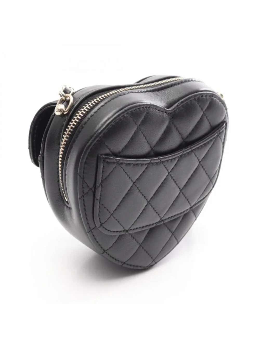 Chanel Shoulder Bag Heart Chain Clutch Quilted Black Lambskin